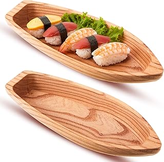 LemonRoad 2 Bulk Lucky Boat Serving Trays, Solid Wood Boat Shape Decorative Plate for Serving Desserts, Fruit, Snack Sushi and Seafood or House Ornament Key Tray Functional and Storage Bowl, 11.5 Inch