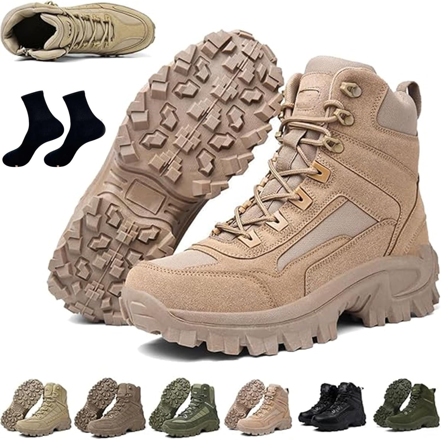 Mens Orthopedic Support Anti-Puncture Work Boots Waterproof Anti-Sprain Hiking Boots, Outdoor Lightweight Tactical Combat Boot with Side Zipper