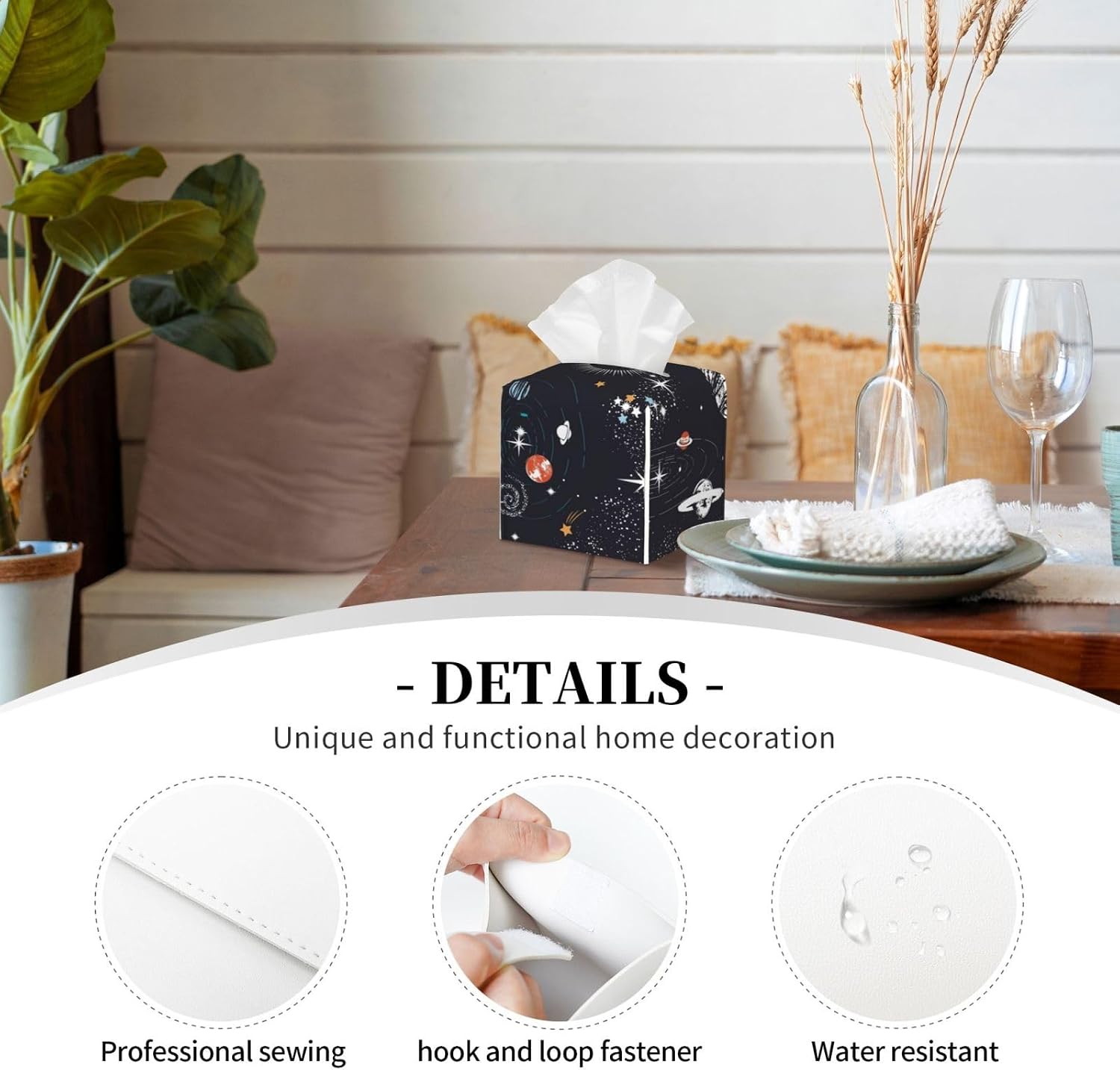 Tissue Box Cover Space Galaxy Constellation Modern PU Leather Square Tissue Box Holder - Decorative Holder/Organizer for Bathroom Vanity Countertop, Night Stands, Office Desk & Car 5"X5"X5" image 3