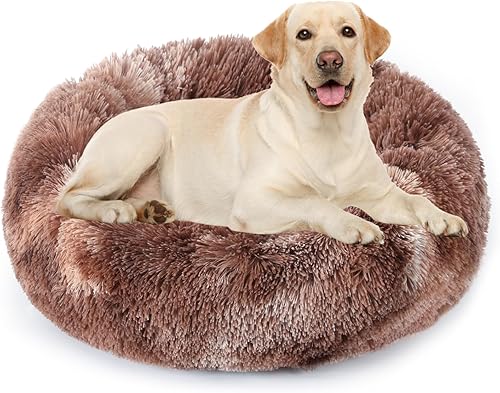 Miniatura 12 de NOYAL Cama calmante en forma de dona para perros y gatos pequeños a medianos. Cama para mascotas de pelo sintético de felpa antiansiedad con funda