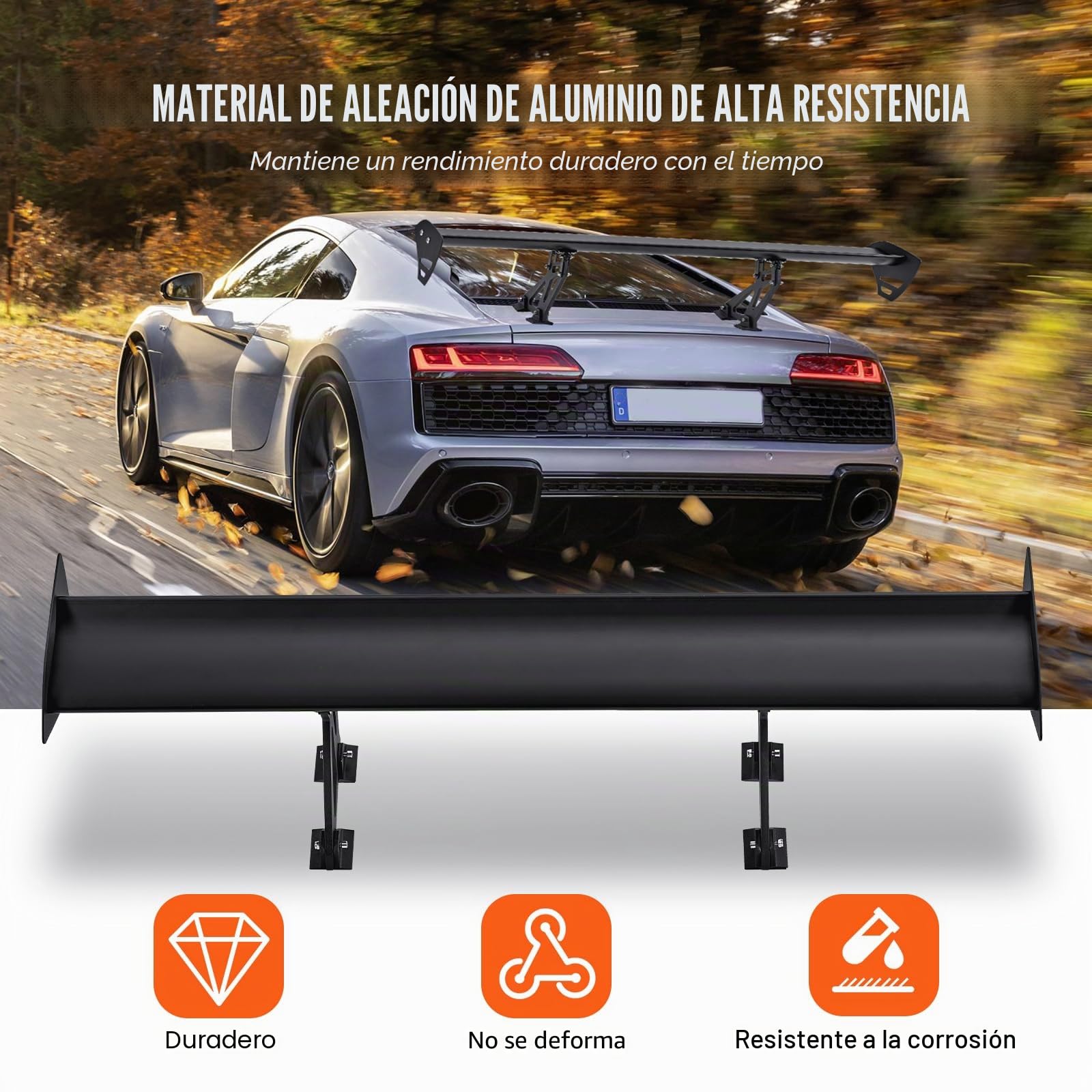 VEVOR GT Wing - Alerón universal de 43.3 pulgadas con cubierta única, aluminio ligero ajustable, alerón trasero para coches y carreras BGW/JDM Drift negro