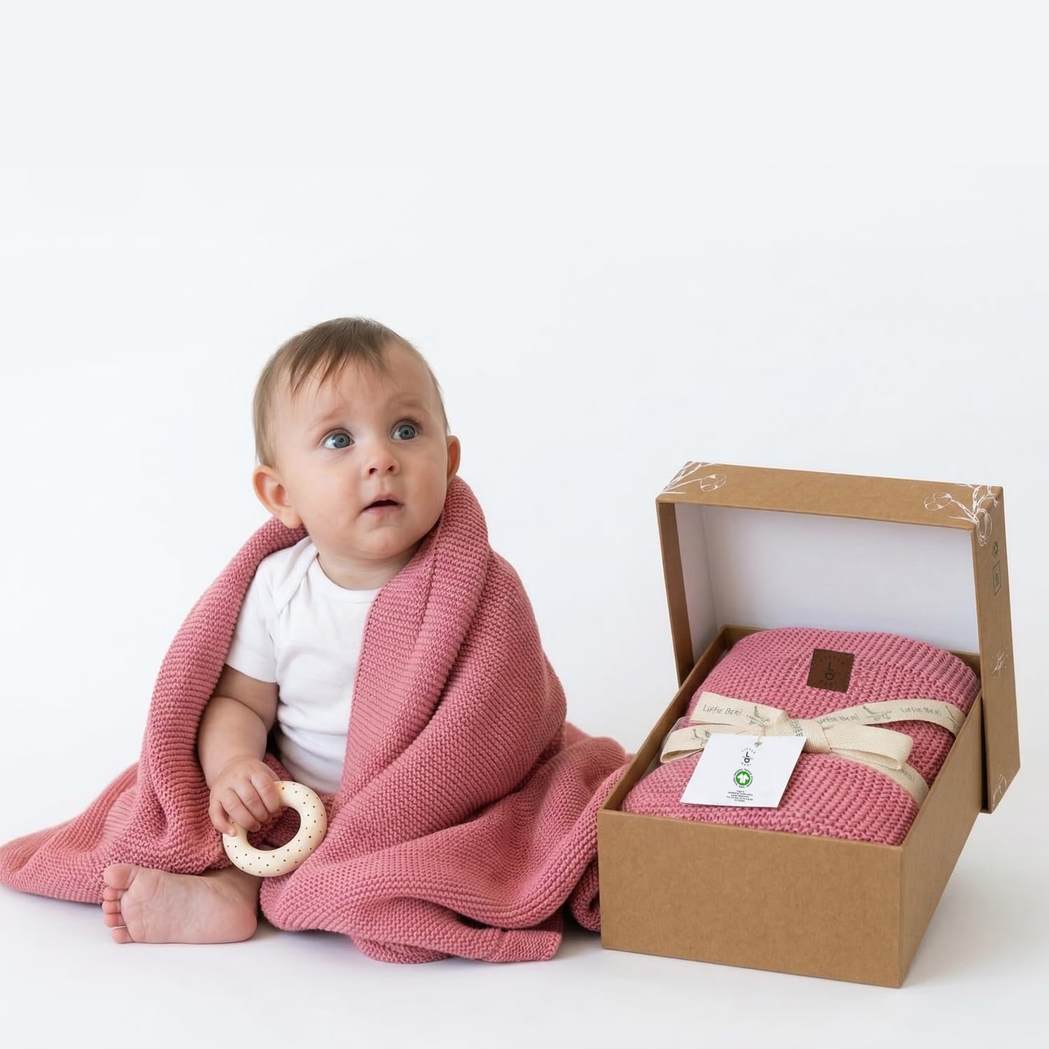 Little Dedi 100% Organic Cotton Baby Knitted Blanket with Gift Box - Soft Toddler, Crib, Stroller Blanket - Neutral Swaddle and Receiving Blanket for Newborn, Color Berry