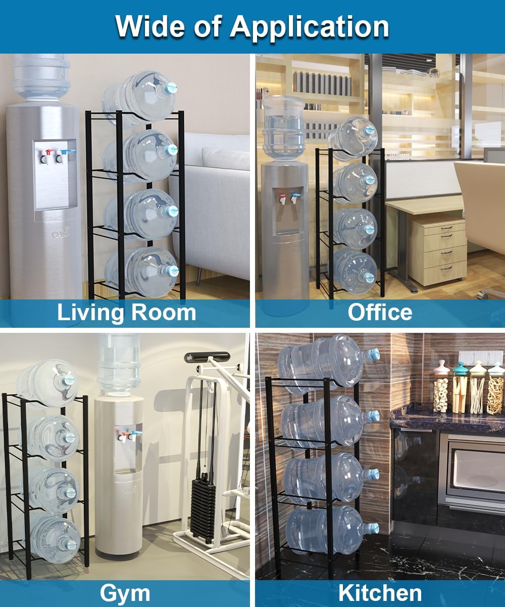 mocomax 5 Gallon Water Jug Rack, 4 Tier Detachable Water Bottle Holder Storage Organizer Shelf, Heavy Duty Water Jug Dispenser Stand for Kitchen, Office, Home, Black - Image 7