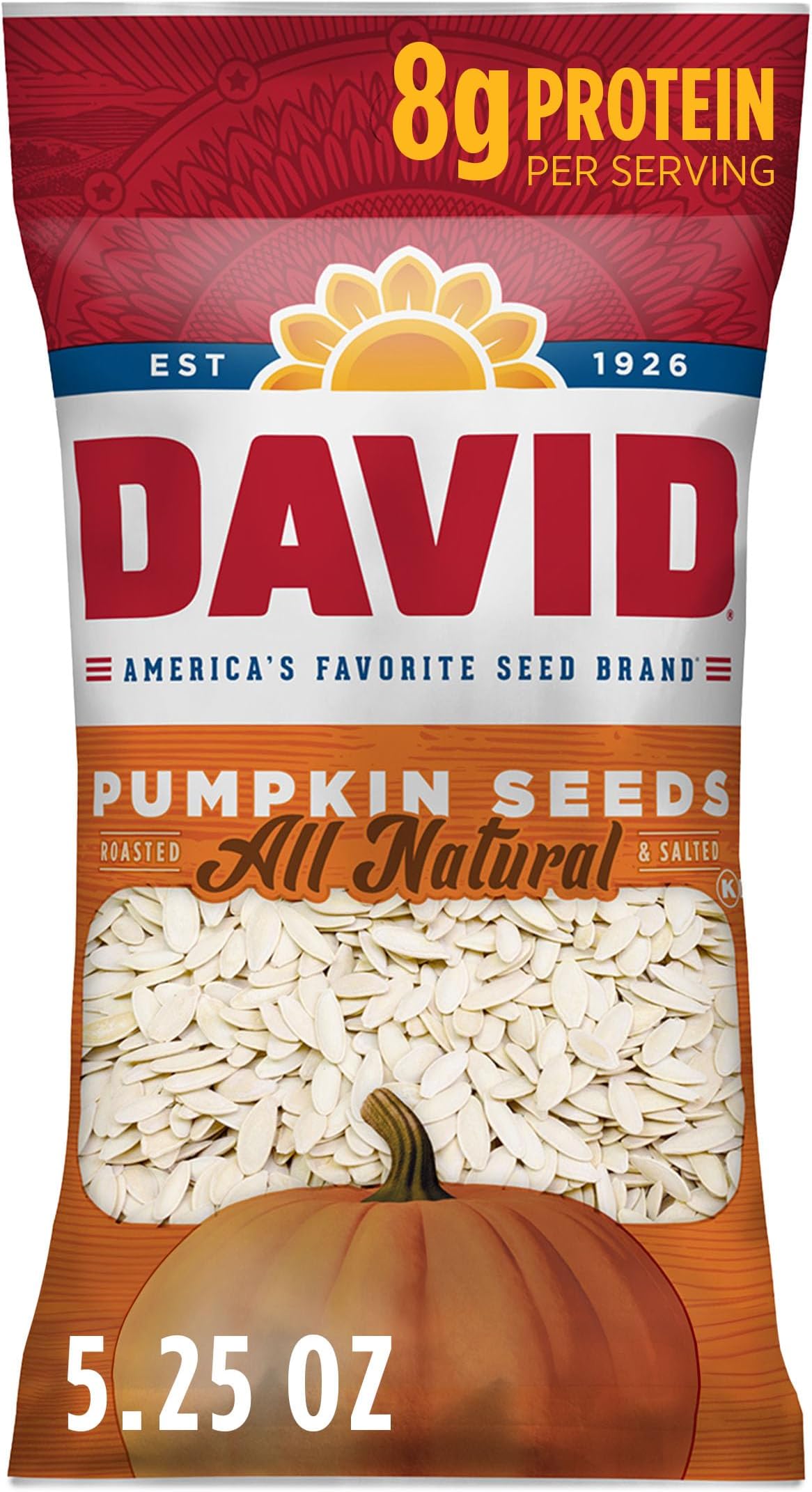 DAVID All Natural Pumpkin Seeds, 2.25 oz. (Pack of 12)