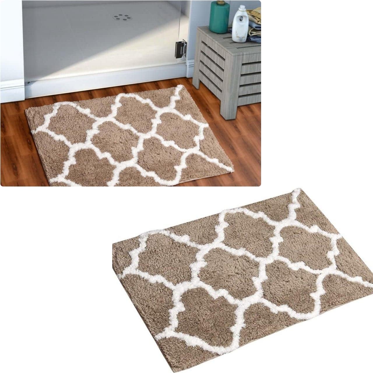 EDEN LIVING ANTI SKID GRIDDING BATHMATS/DOORMATS SET of 2 40 * 60CMS (BEIGE)