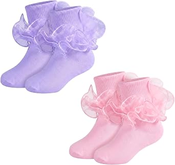 Ruffle Socks for Girls Fold Cuff Big Lace Frilly Dress Socks