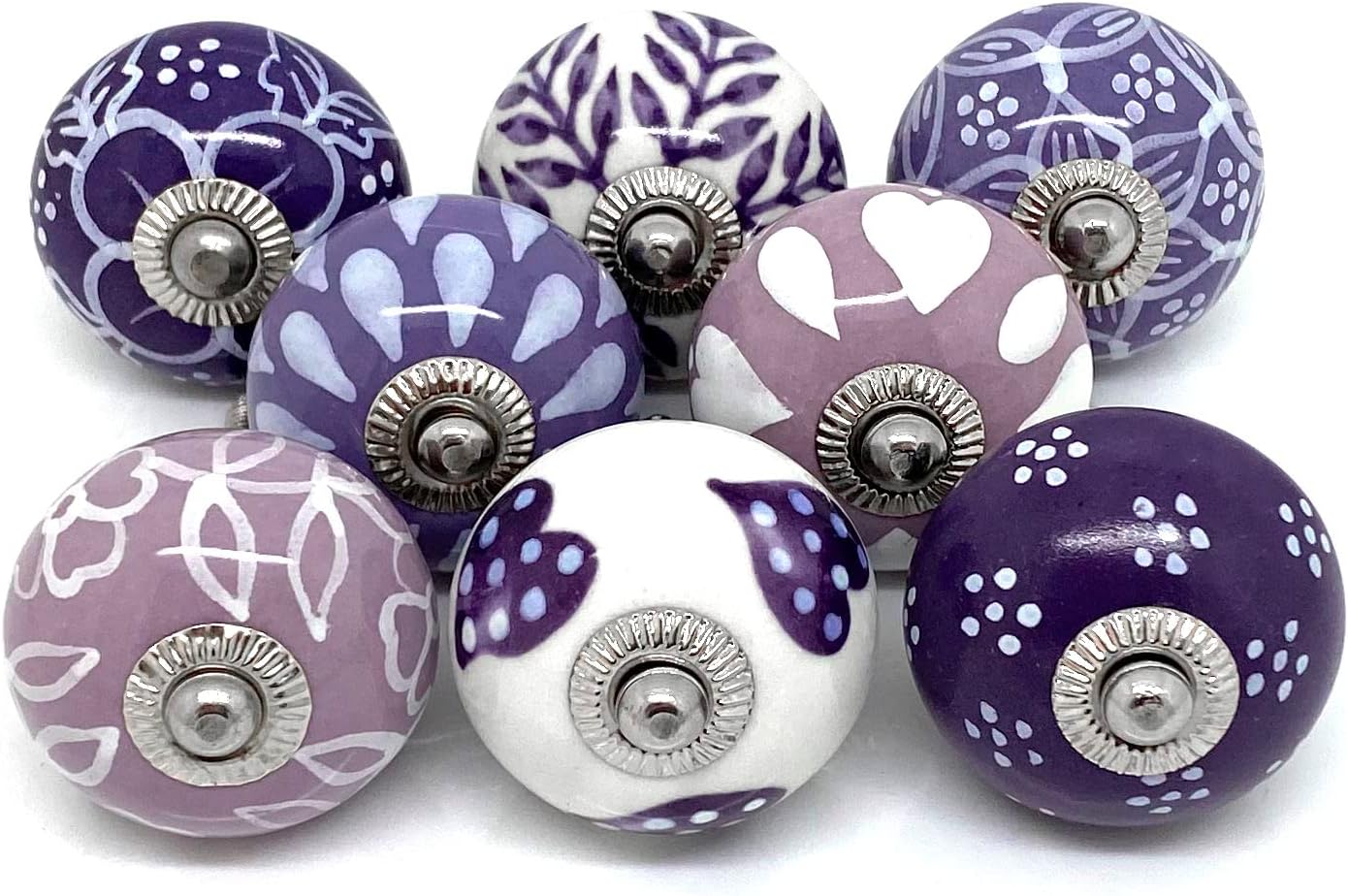 Set of 8 Purple Lilac & White Ceramic Door Knobs by These Please S8-11