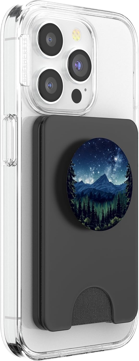 Blue Galaxy Moon Sky in Mountain Forest PopSockets PopWallet for MagSafe