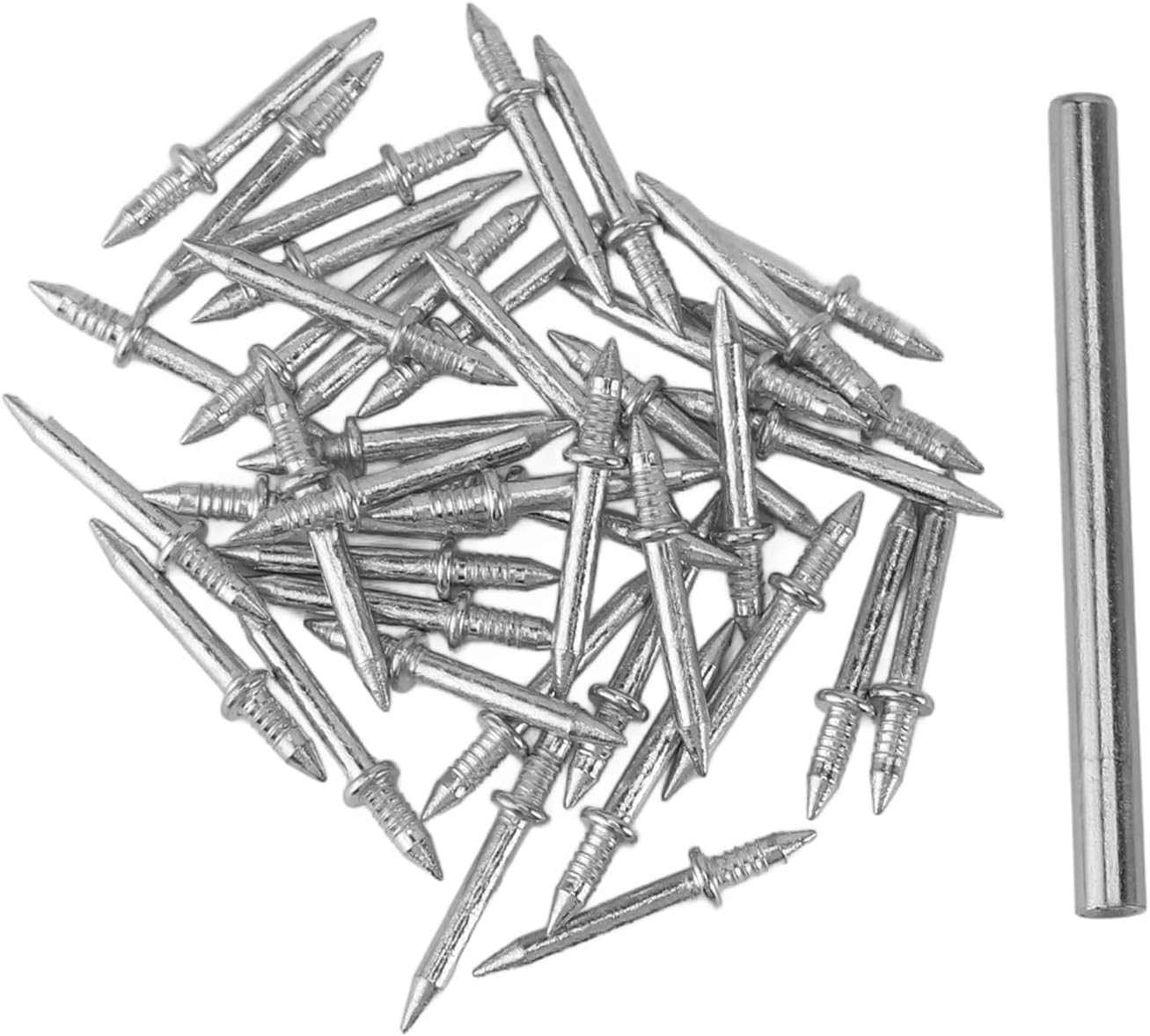 Double Head Skirting Thread Seamless Nail, Double Headed Nails Secure Fixation Metal Double Ended Baseboard Nails with Sleeve Tube 100pcs for Making Crafts