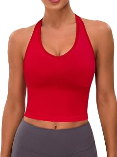 BMJL Womens Seamless Halter Tank Tops with Built in Bras V Neck Backless Sports Workout Camisole Summer 2026