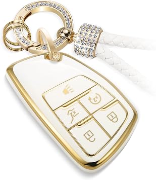Key Fob Cover for Buick, Rhinestone Loop Keychain Case, Gold Edge