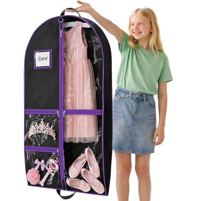 Dance Garment Bags for Dancers 40 Garment Bags for Hanging Clothes with 3 Clear Zipper Pockets Cheer Uniform