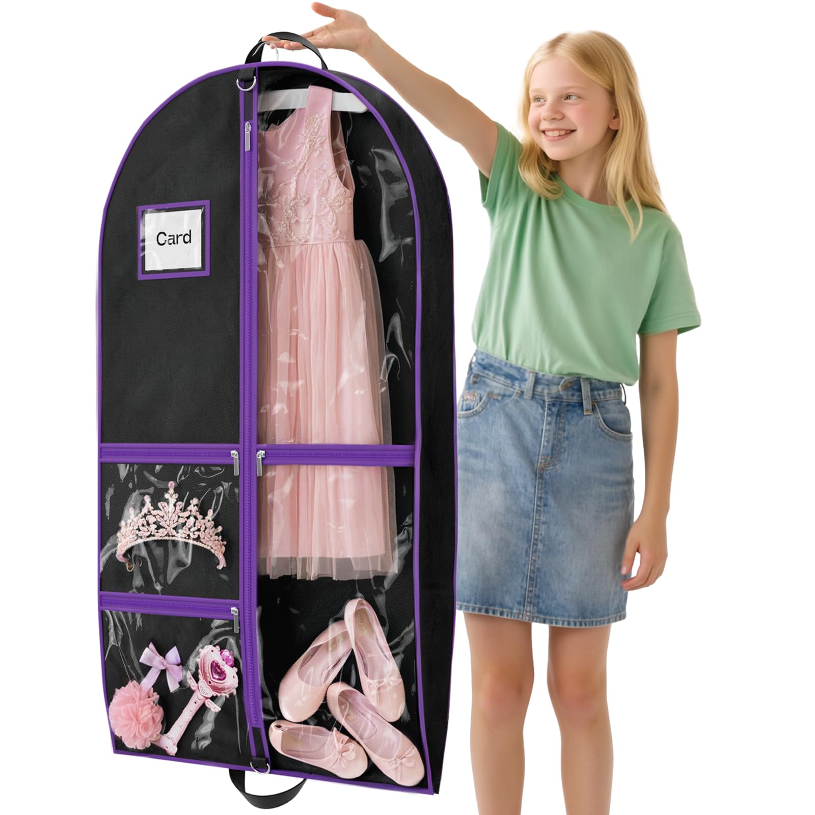 Dance Garment Bags for Dancers 40 Garment Bags for Hanging Clothes with 3 Clear Zipper Pockets Cheer Uniform