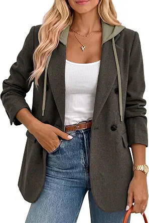 Mina Self Fall Women's Tweed Hooded Plaid Blazer Jacket