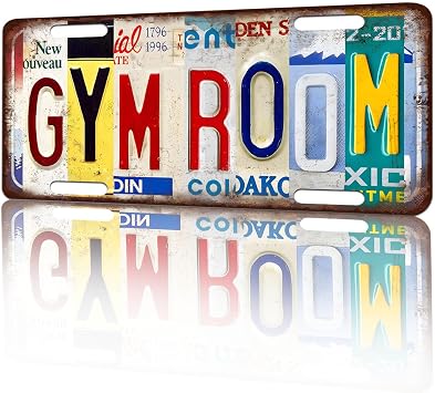 Vintage License Plate Wall Decor GYM Room Tin Sign for Home Office Garage Bar Restaurant Living Room Garden Yard 12 x 6 Inches 25189