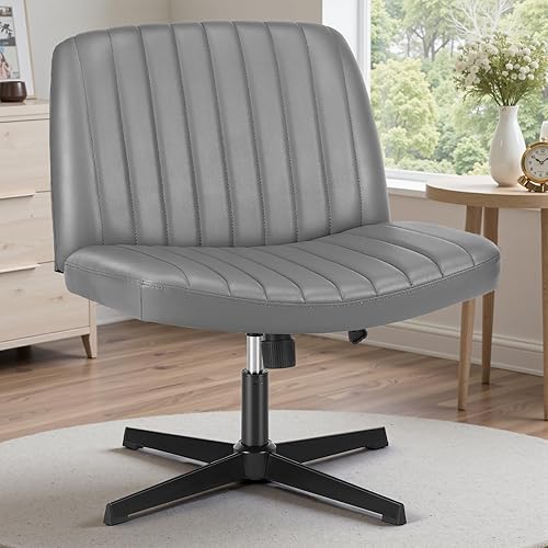 OLIXIS Silla cruzada cómoda, silla de escritorio de oficina con patas cruzadas, sin ruedas, moderna, de piel sintética, giratoria, altura ajustable,
