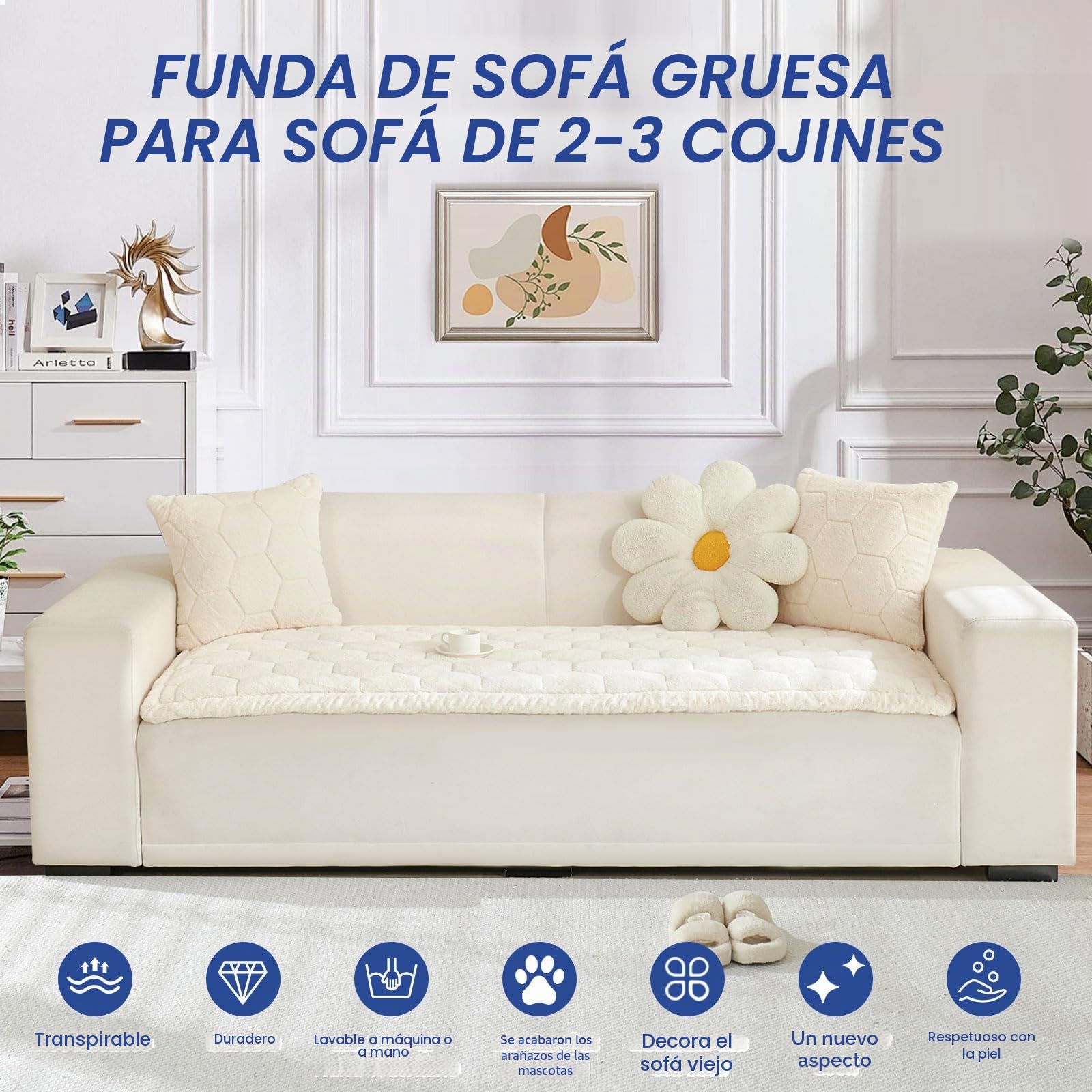 GKXLH Nuevo Fundas de Sofa Grueso - Suave Franela Universal Funda de Sofa 2, 3, 4 plazas, Antideslizante Funda de Sofa Lavable, funda de sofa chaise longue Protector de muebles (Beige Blanco,70x150cm)