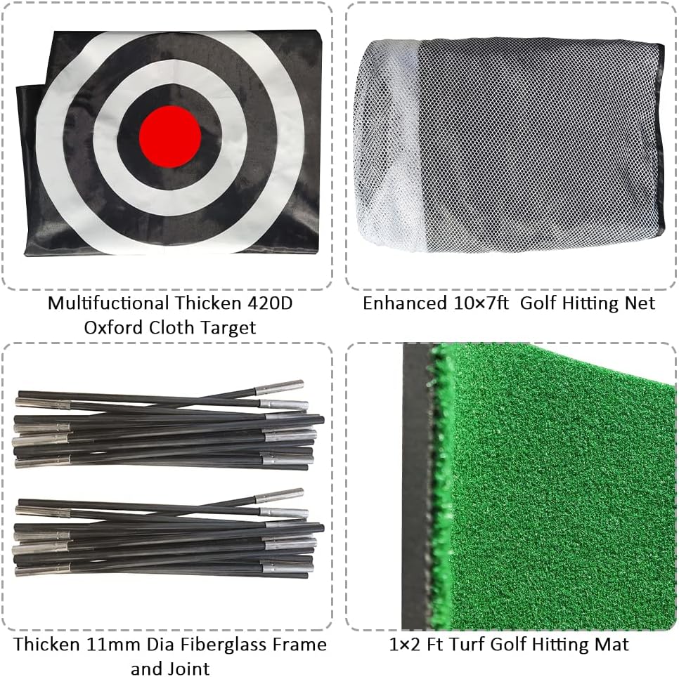 Golf Net, Golf Nets for Backyard Driving-0.43 in Thickened Fiberglass Rod Frame, Golf Practice Net with 16 pcs Foam Balls, 10×7ft Golf Hitting Net, Golf Net with Hitting Mat : Sports & Outdoors