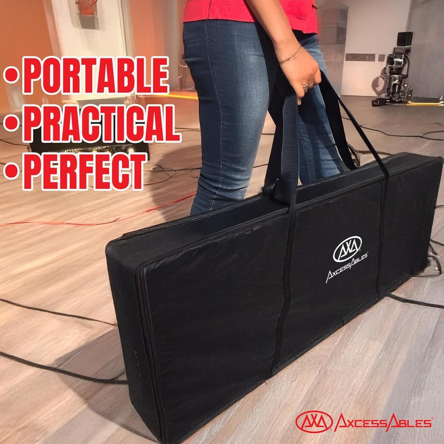 AxcessAbles Portable DJ Facade Booth with Carry Case – 40" x 20" Tabletop, Steel Frame, and Black & White Scrims | White DJ Table | Event Booth (ES-01XBW)