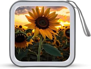 Farm Sunflower CD/DVD Case Holder 40 Capacity | Durable Hard Plastic, Portable Hand Strap CD Wallet with Zipper, Dustproof DVD/VCD Disc Storage Organizer for Car Home Travel