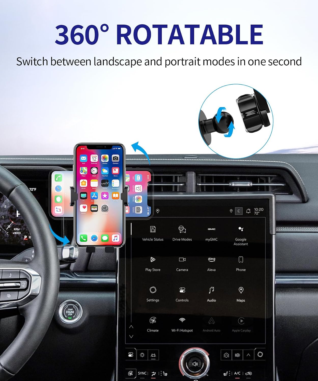 Car Phone Holder for GMC Terrain 2025-2026, 15" Screen Fixed Clip, Auto Accessories Navigation Bracket, Interior Decoration Mobile Phone Mount, 360° Rotation