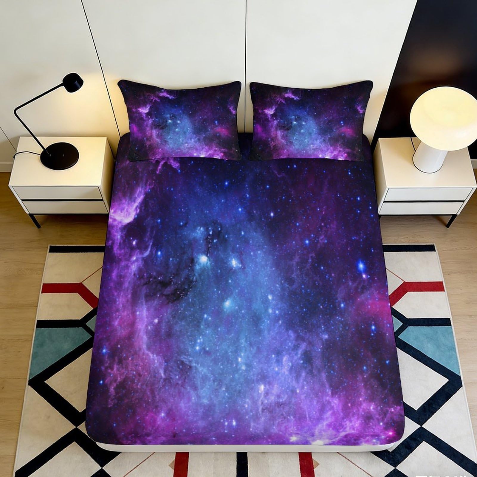 3D Printed Galaxy Starry Sky Fitted Sheet Microfiber Deep Pocket Cosmic Nebula Mattress Cover Bedroom Decor 90x200x25cm
