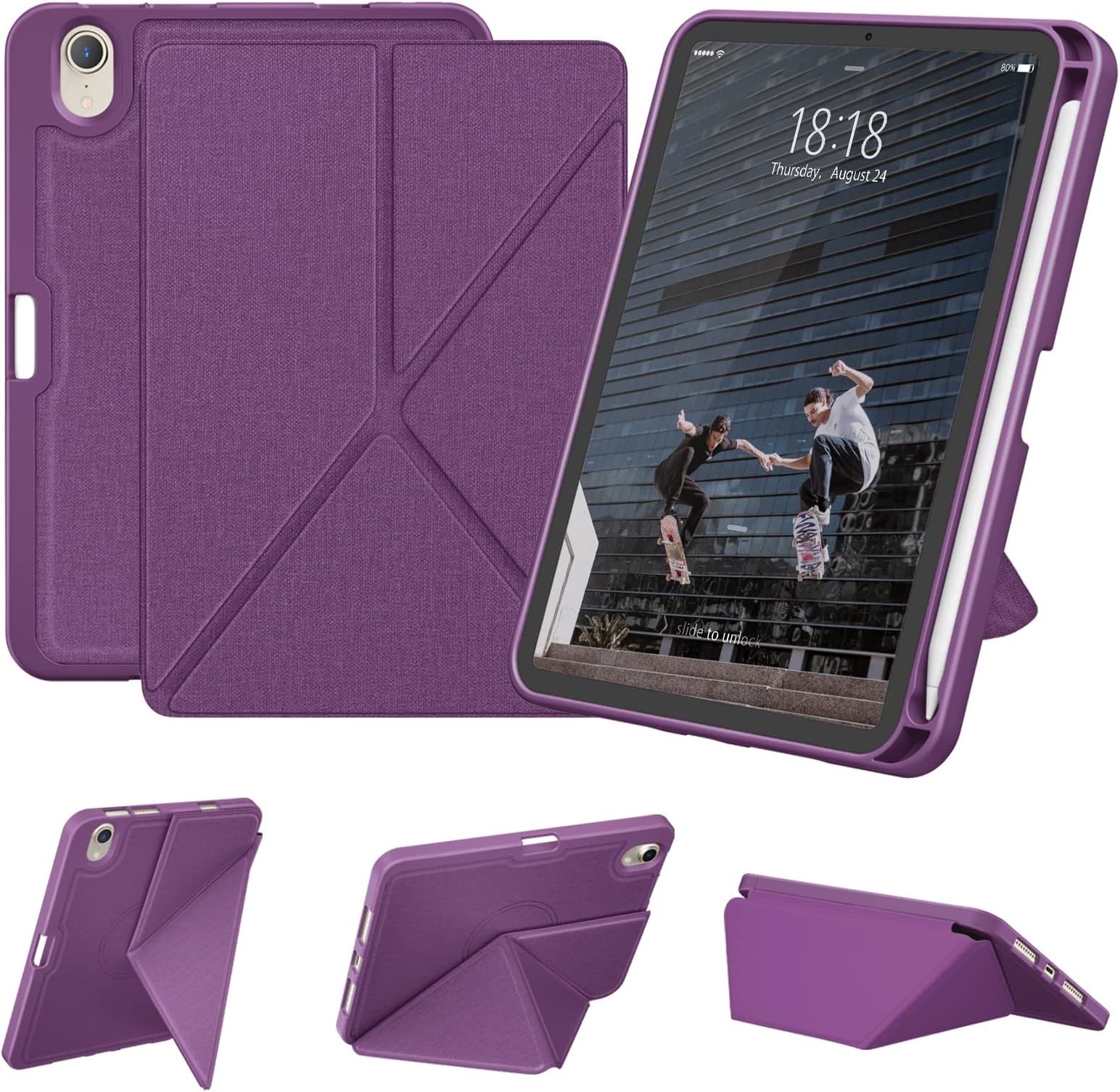 DTTO Case for iPad mini 7 (A17 Pro) 2024 / iPad mini 6 2021 8.3 inch with Pencil Holder, Multi-Angle Magnetic Standing Cover for iPad mini 7th/6th Generation [Auto Wake/Sleep], Dark Purple