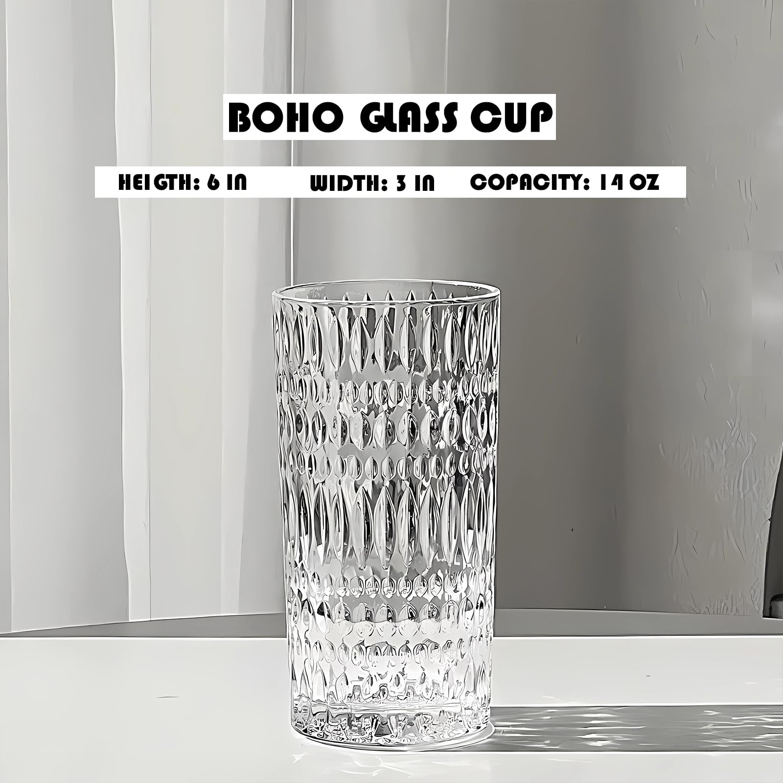 Ework4U 2 Stück Boho Eiskaffee Gläser Tassen, 414 ml dickes Trinkglas-Set, Gläser für Eis-Latte, Cocktailgläser, Glas für Milch, Fruchtsaft, ideal für Wasser, Limonade, Tee, Geschenk