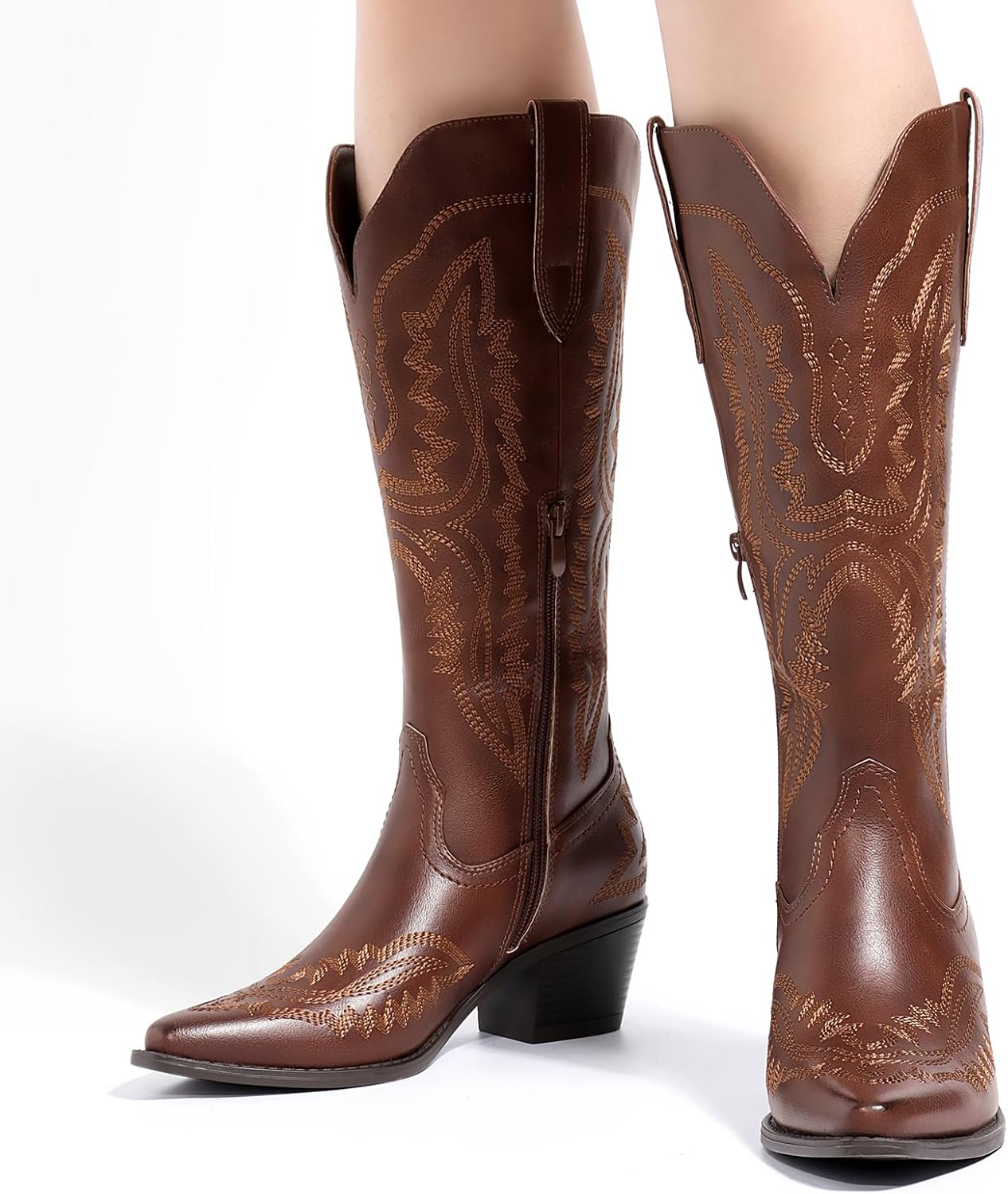 Athlefit Women's Square Toe Embroidery Western Mid Calf Cowboy Boots - Image 7