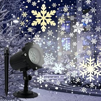 Christmas Snowflake Projector Light Dynamic LED Snowflake Projector Light White Snow Projection Outdoor Indoor Decorative Lighting for Halloween, Christmas, New Year, Wedding Party, Holiday