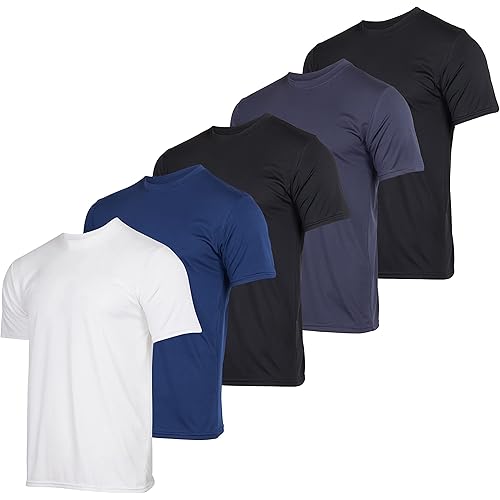 Real Essentials 5 Pack: Men’s Short Sleeve Dry Fit Active Crew Neck T Shirt - Athletic Running Gym Workout Tee Tops