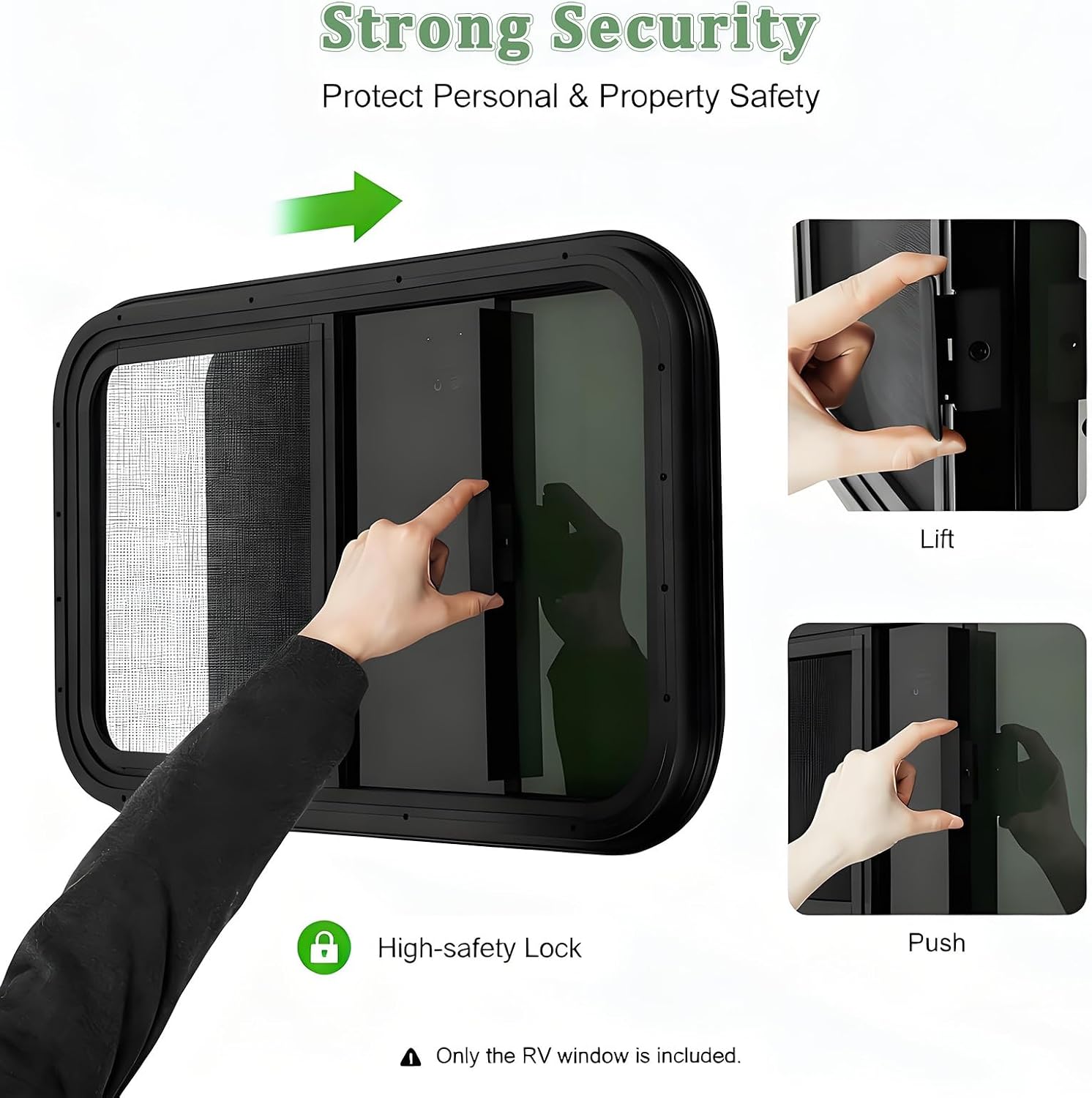 Slide Trailer Black Window with Screen, 24"W x 14"H Tinted Tempering Glass RV Window, Sealed Polished for Cargo Horse Trailer Marine Camper Horizontal Window Replacement