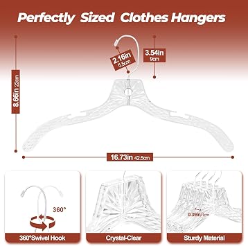 Clear Crystal Plastic Hangers 12 Pack, Heavy Duty Clothes Hangers