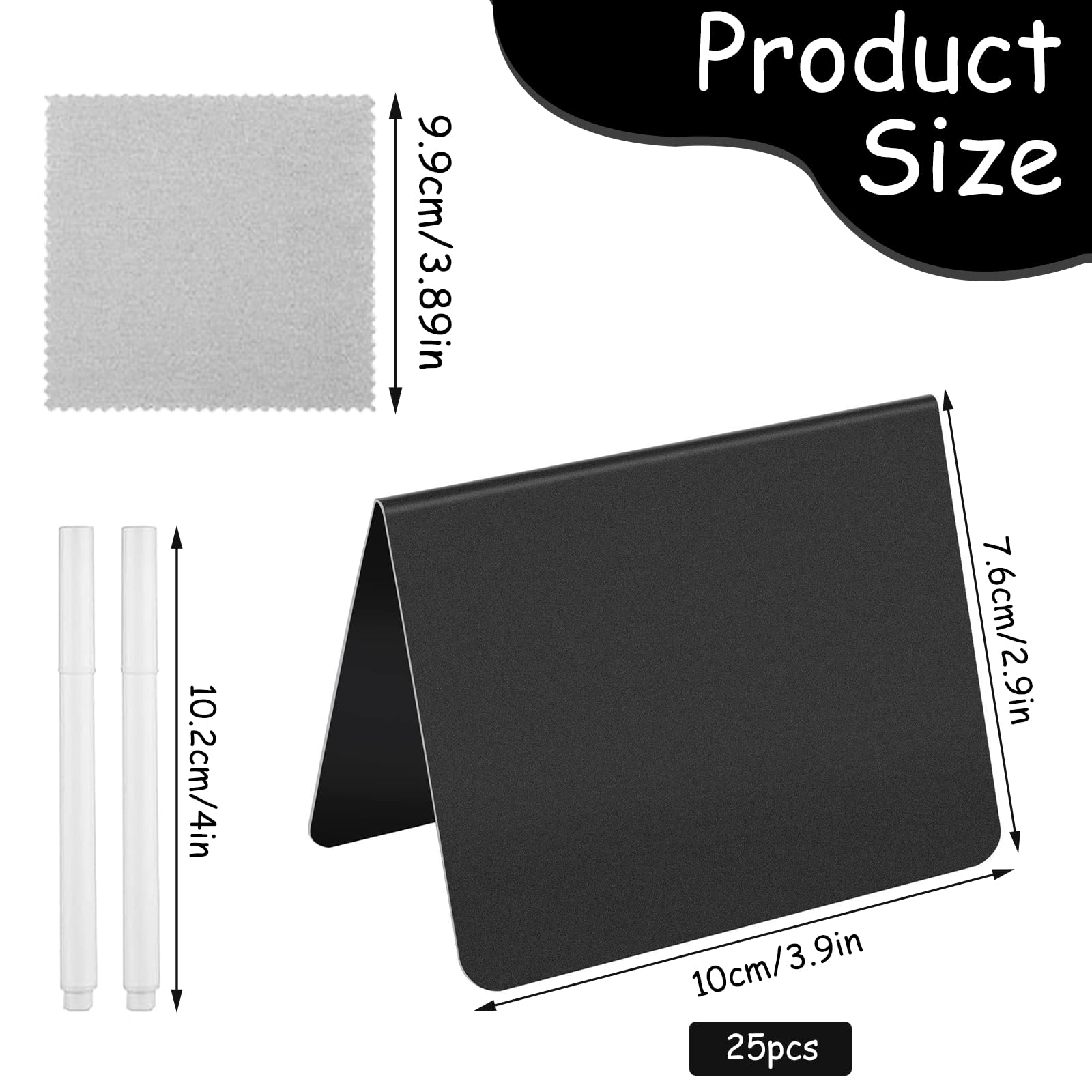 Mini Pizarra Pequeña 75x100mm, 25 Piezas Letreros de Pizarra de Pie para Etiquetas de Precios, Alimentos (Negro)