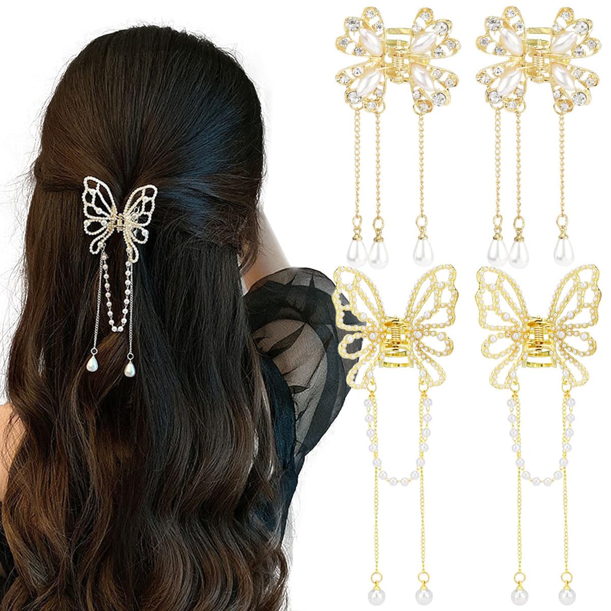 4 PCS Butterfly Tassel Hair Claw Clip Mini Metal Hair