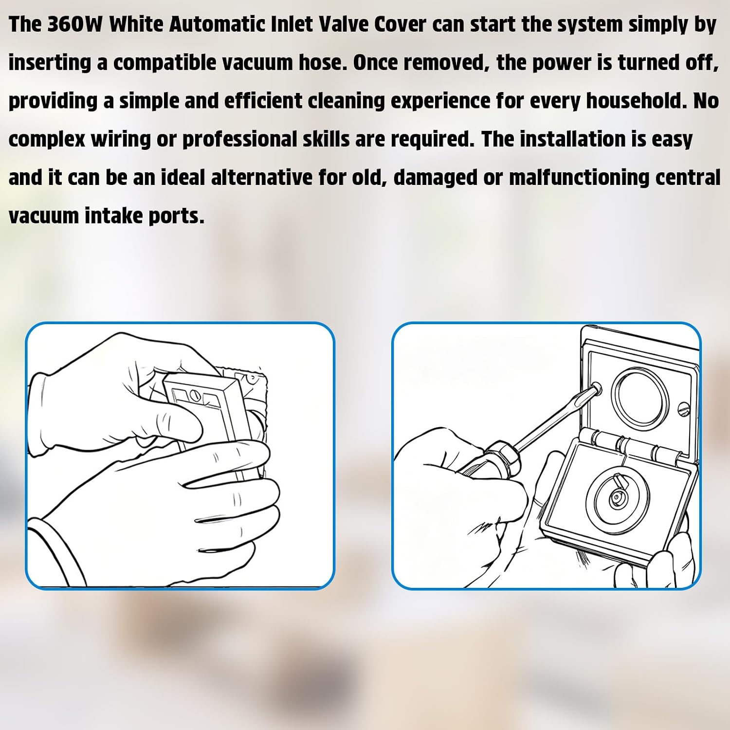 360W Central Vacuum Wall Inlet Valve Plate Cover Fit for NuTone Broan | Automatic Inlet Valve Cover, Compatible with CH515 CH230L Hoses, Compatible with CF361 CF361F Mounting Bracket