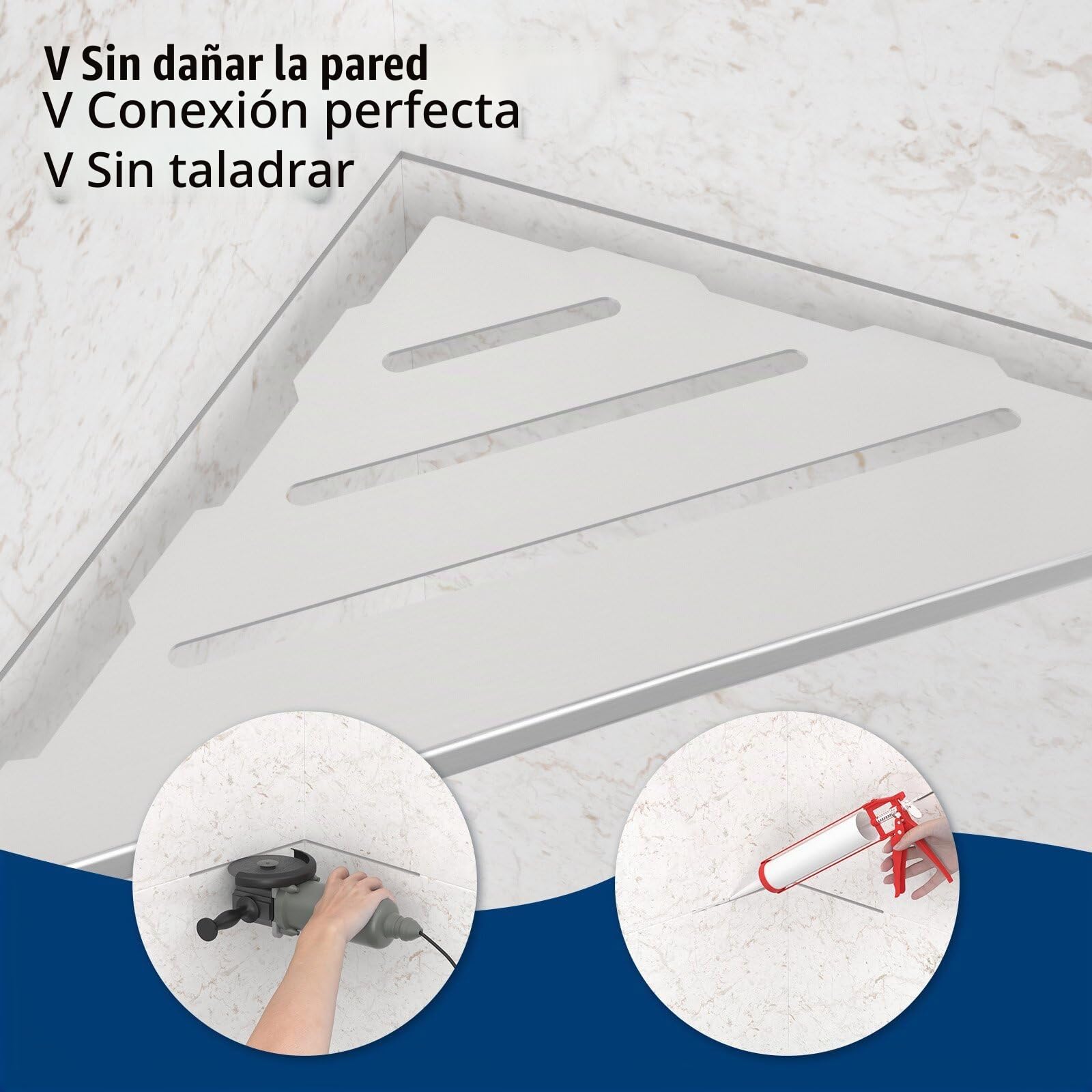 Estanteria Esquina Pared, 2 Piezas Estanteria Baño Sin Taladro, 30x24.5 cm Esquineras Pared Engrosado de Acero Inoxidable, Baldas Esquina para Baño Cocina