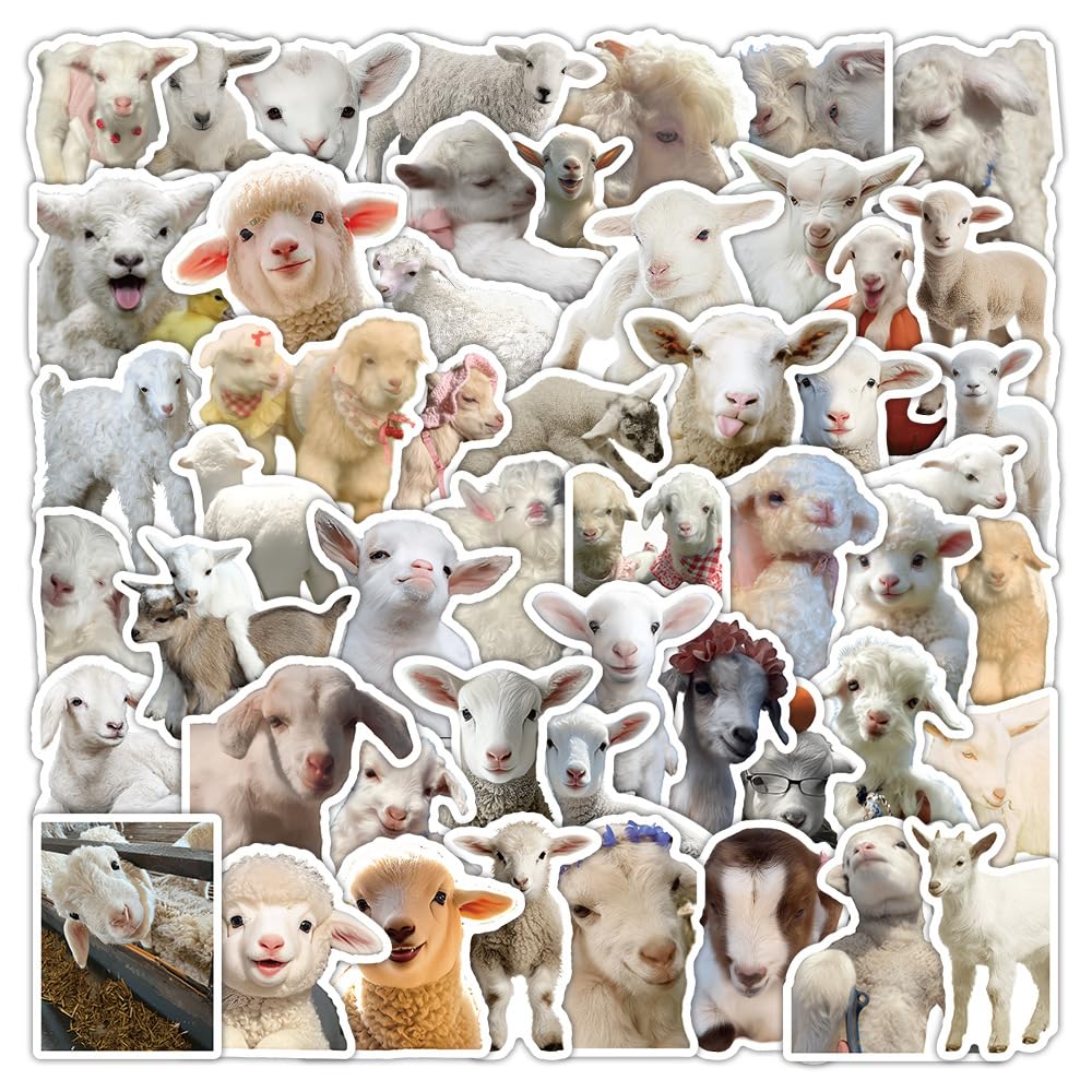Bric Dodo 50 Pcs Sheep Stickers Laptop Car Scrapbook Phone Skateboard Suitcase Luggage Bike Sheep Vinyl Waterproof Aesthetic Personalised Stickers For Adults