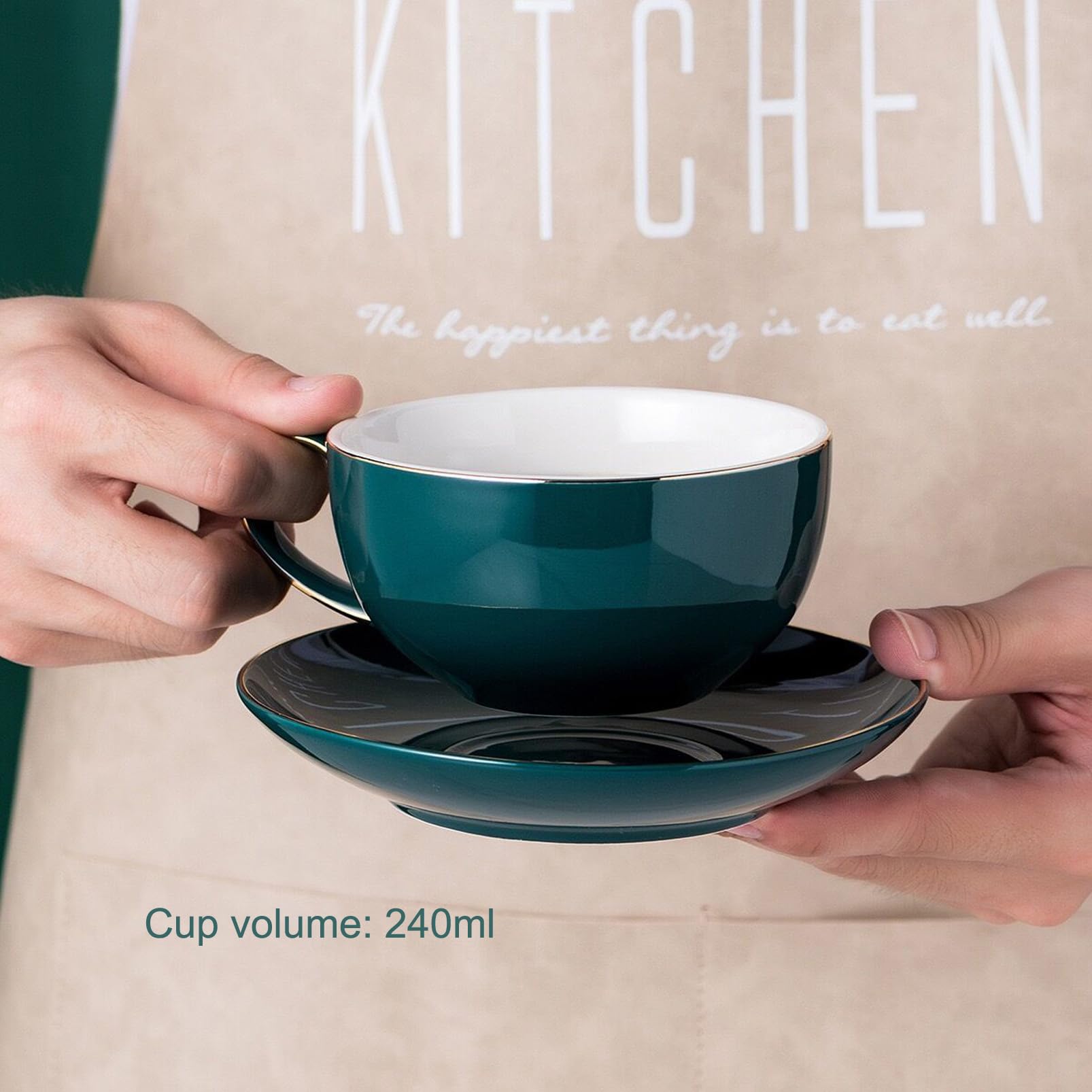 YBK Tech Euro Style - Juego de tetera y platillo de té para un juego de té de porcelana de hueso, taza de té de cerámica para desayuno en casa cocina – verde pavo real
