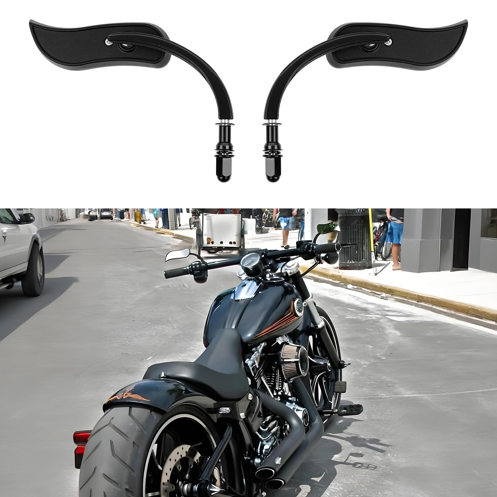 DREAMIZER Specchietti Retrovisori Moto Universali Filettatura M10 M8, Mini Retrovisore a Forma di Foglia Compatibile con Harley Touring Softail Sportster CVO e Altre Moto