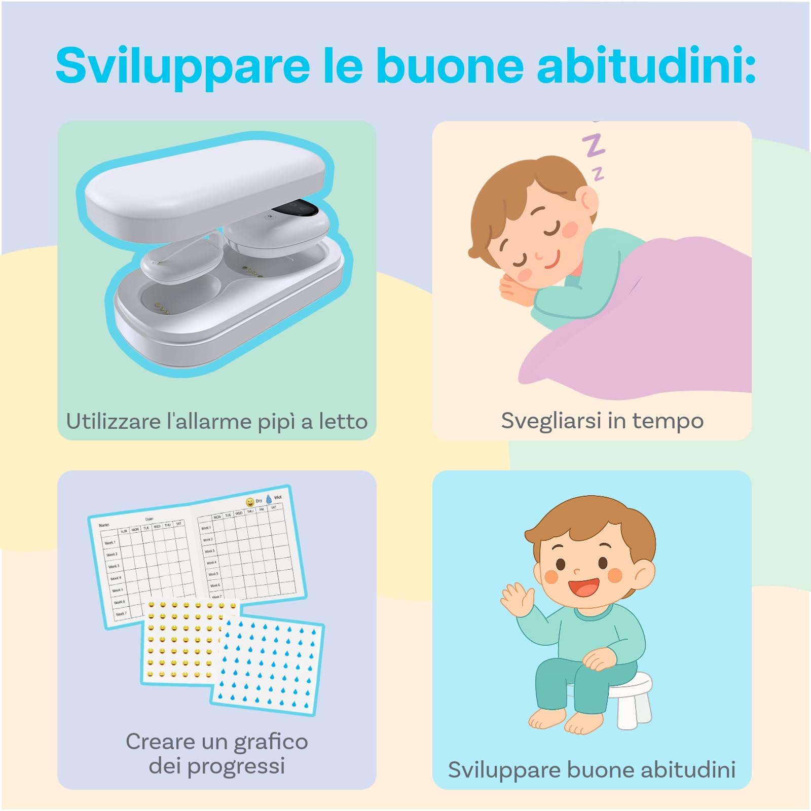 Allarme Enuresi Senza Fili di MMOBIEL - Dispositivo Pipì con Suono e Vibrazione - Sensore Enuresi Notturna per Bambini e Adulti - Sensore di Urina Notturno Ricaricabile - Strumento per Vasino