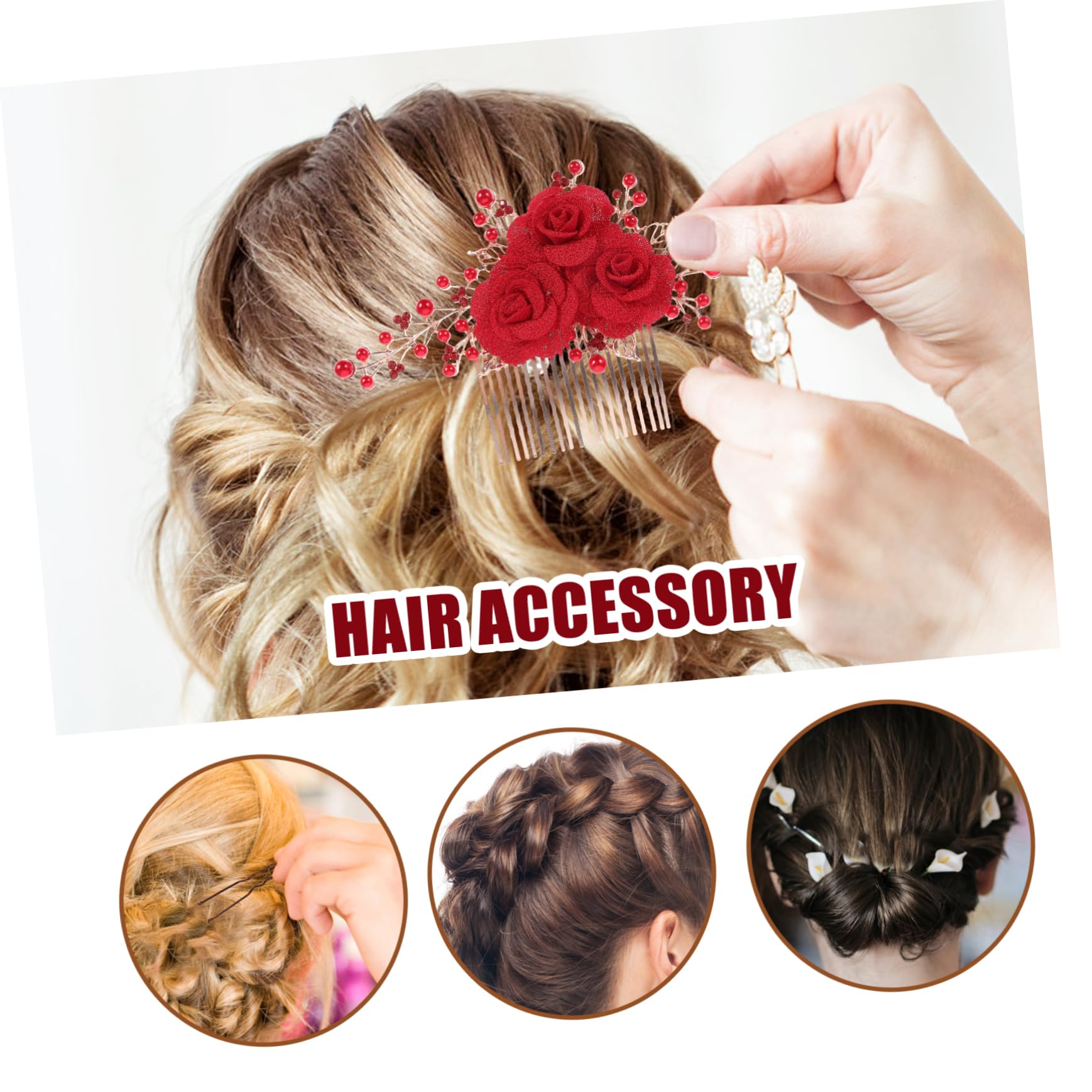 MAGICLULU 4 Roter Haarstecker Haarkamm Hochzeit haarschmuck Haarspangen Haarnadel Haarklammer Haaraccessoires Haarkamm aus Handbuch Kopfbedeckung Rose Braut