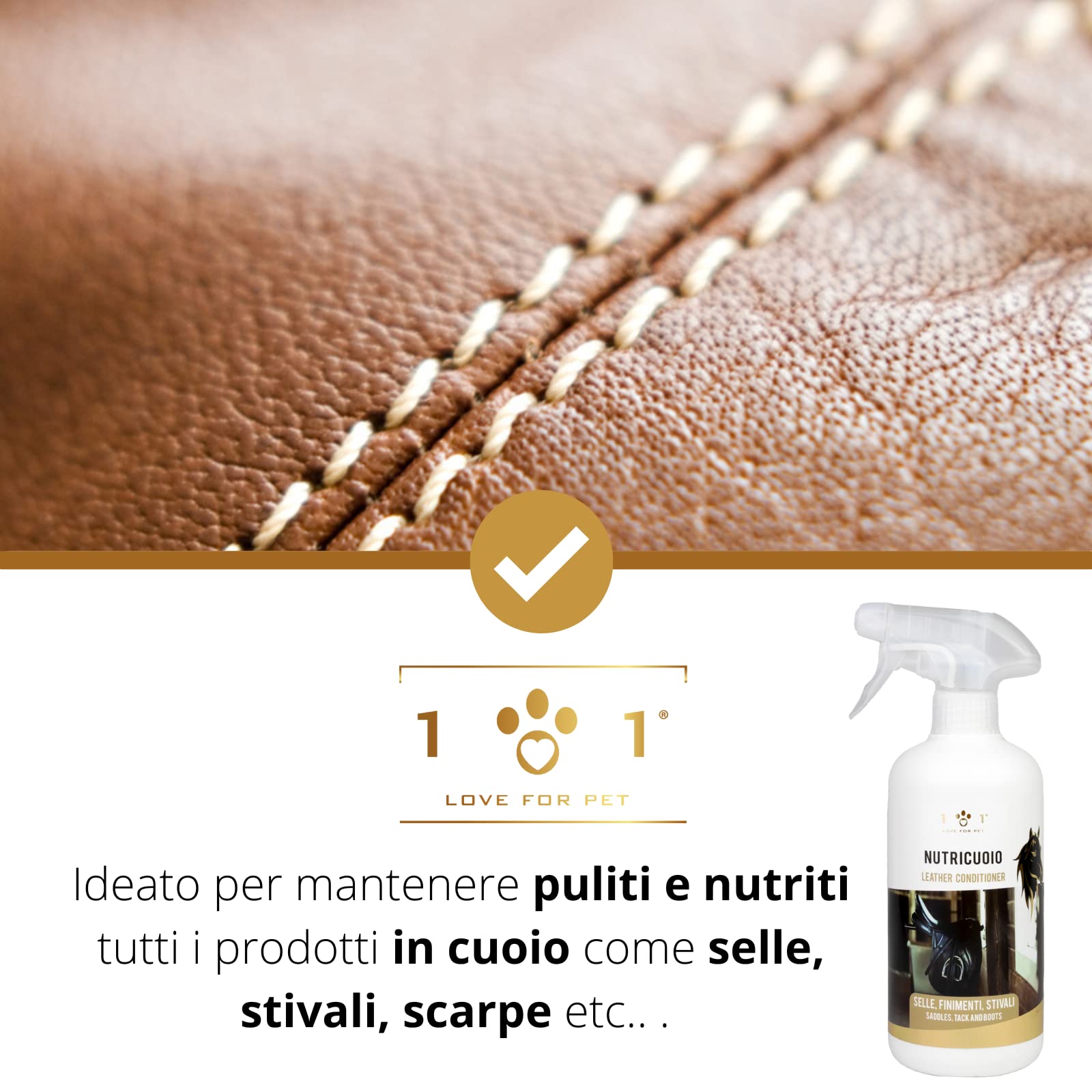 Limpiador de cuero, 500ml - Limpia, nutre y suaviza todos los artículos de cuero como sillas de montar, arneses, botas, zapatos, bolsos, etc. - Contiene solo ingredientes naturales - Linea 101