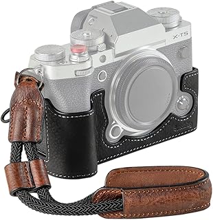 SMALLRIG X-T5 Half Case with Wrist Strap and Shutter Button, Retro Style Brown Leather Camera Case with Aluminum Baseplate...