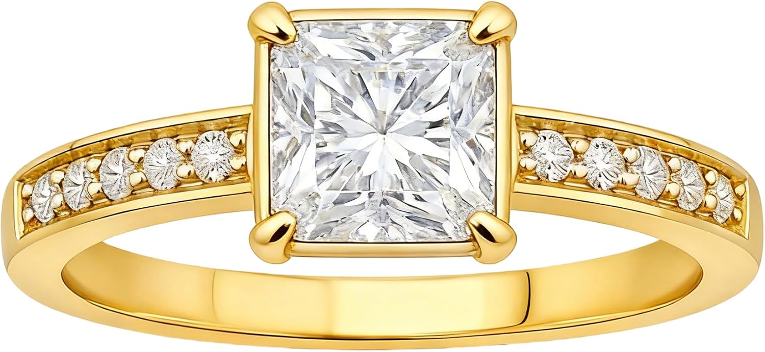 14K Gold Princess Cut Diamond Engagement Ring for Women, 1 Carat VVS1-VVS2 Channel Set Solitaire, Square Diamond Wedding or Anniversary Band