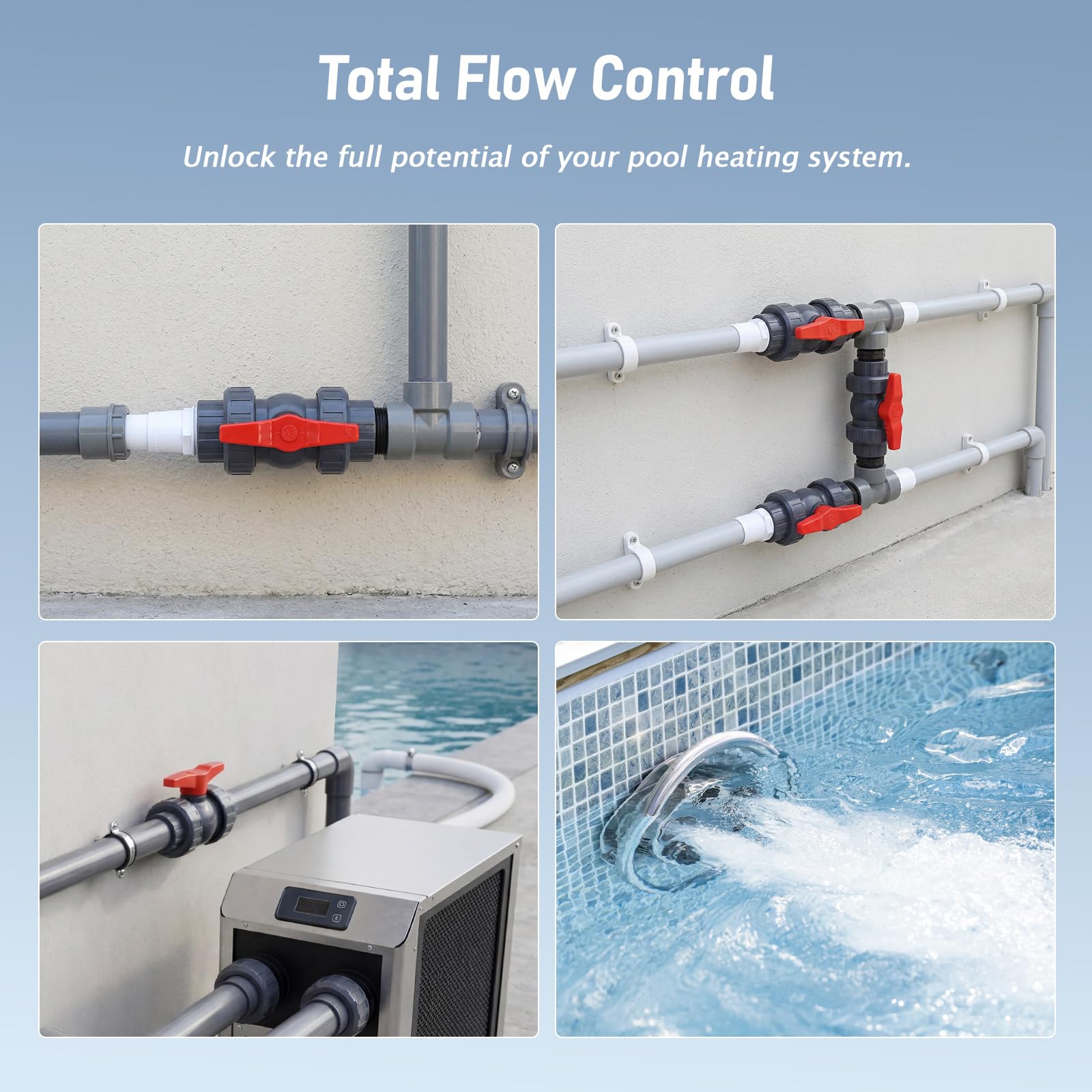 Set di Bypass per Piscina Pompa di Calore, Kit Bypass per Piscina 32/38mm, Set di Collegamento per Pompa di Calore mit Dichtband, Controllo dell'Alimentazione dell'Acqua