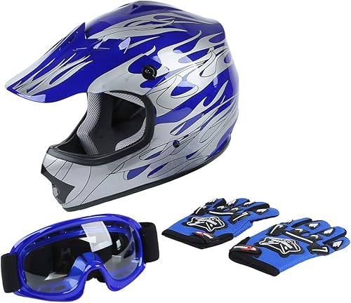 Miniatura 10 de TCT-MT Set de Casco + Gafas + Guantes DOT AzulRosaVerdeNegro para NiñosJuveniles para Dirt Bike ATV Motocross Off-Road (JuvenilAdulto, SXL)