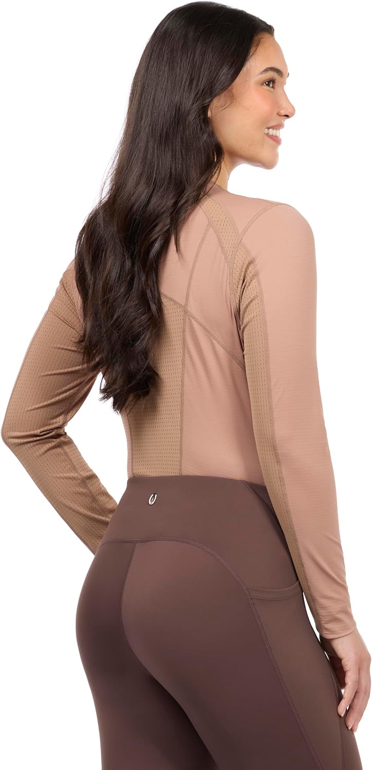Precision Long Sleeve Crew Neck Tech Riding Top - Feather Weight, Quick Drying Seamless Feel Design, Sun Smart