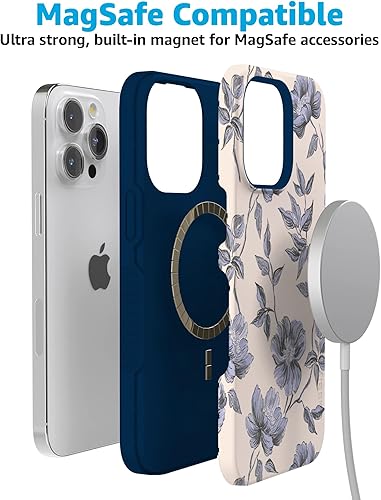 Vista 555 de Casely Funda para iPhone 15 Pro Max Jardín Secreto Flores mixtas Funda atrevida Compatible con MagSafe y botón de acción Secret Garden