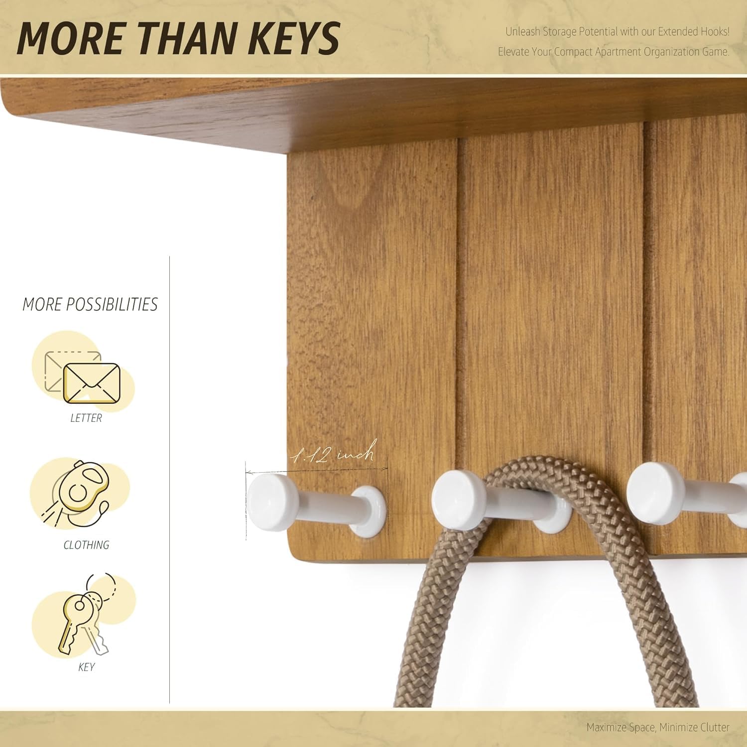 Rebee Vision Key Holder Wall Mount with 4 Hooks for Room Decor, Light Brown image 5